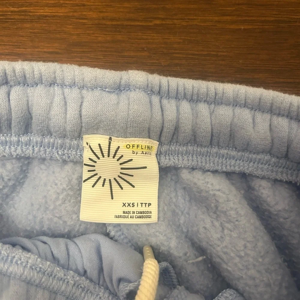 aerie Light Gray Track Joggers with Yellow Drawstring